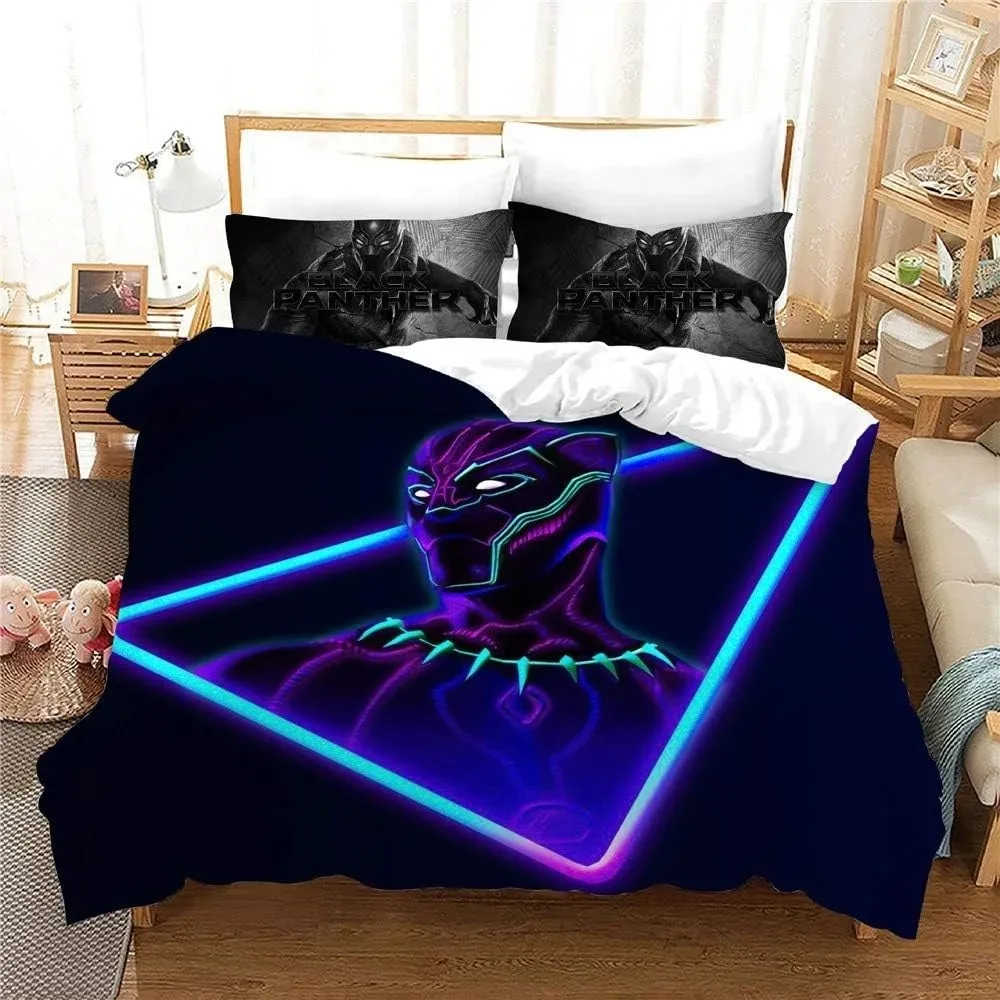 Disney Black and Panther Bed Covers Bedding Set,Modern Printed 2/3-Piece Set Queen Comforter Sets Marvel Bed Linen