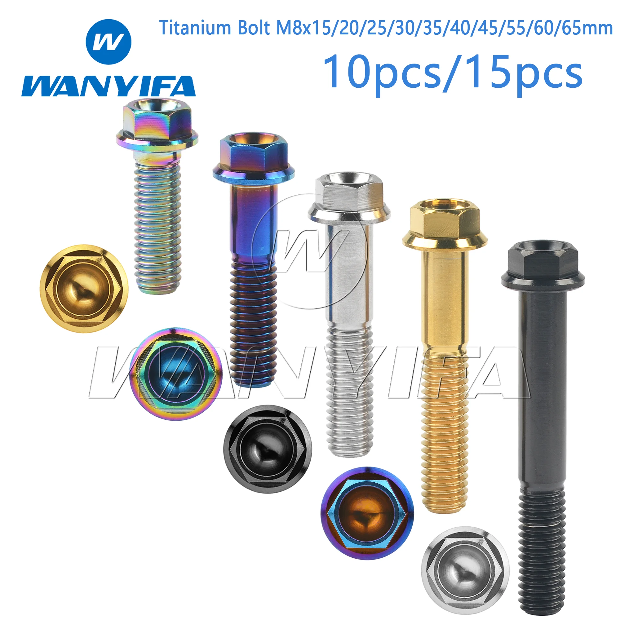 Wanyifa Titanium Bolt M8x15/20/25/30/35/40/45/55/60/65mm P1.25mm  Flange Hex Small Head Motorcycle  10/15pcs