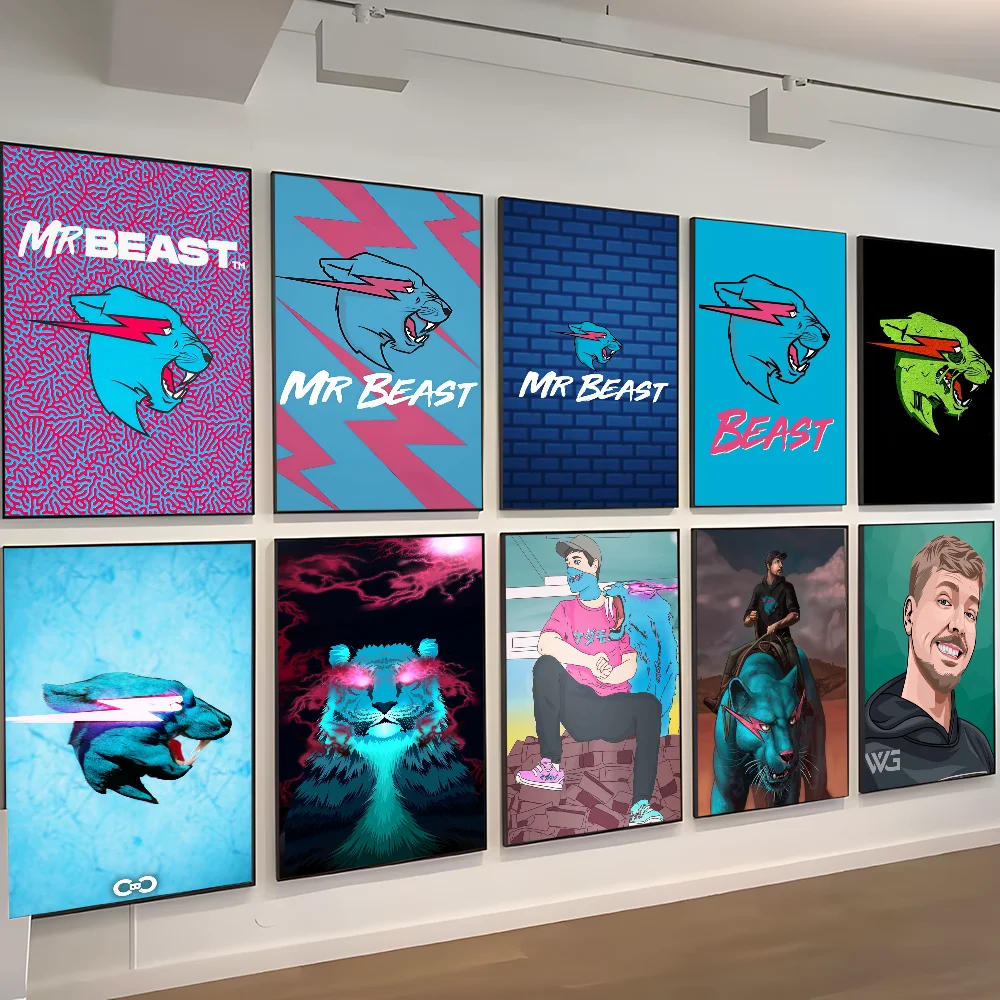 Pósteres Vintage de Game Blogger M-MrBeast, impresiones de papel blanco adhesivo, carteles artísticos, pegatinas de pared