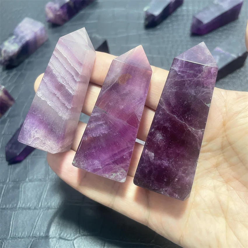 Natural Stone Purple Fluorite Tower Polished Quartz Crystal Wand Point Reiki Healing Gift Room Colorful Decor Obelisk