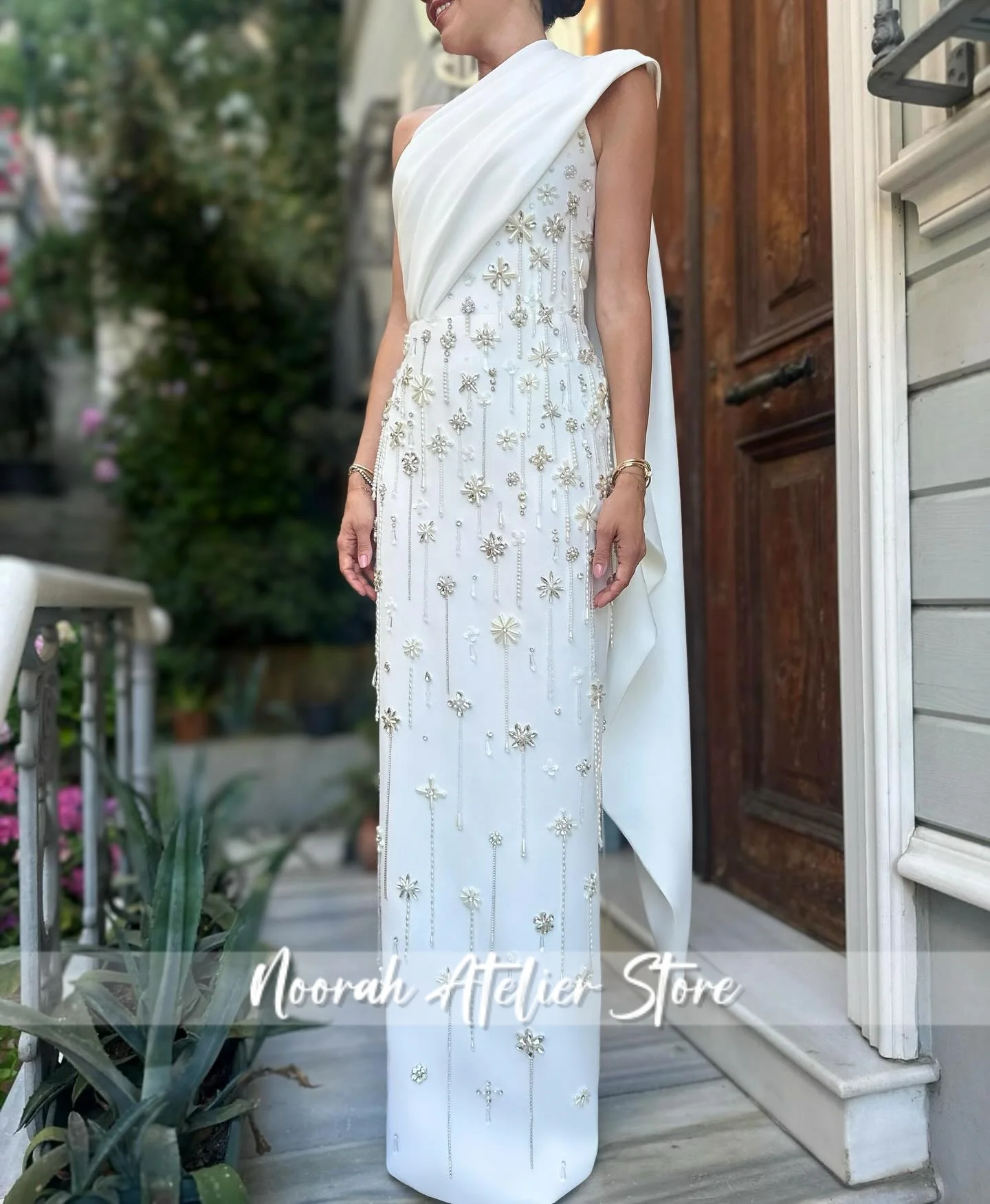 

Elegant White One Shoulder Beading Luxurious High Quality Women Evening Dresses 2025 Floor-Length Wedding Party Gown Customized