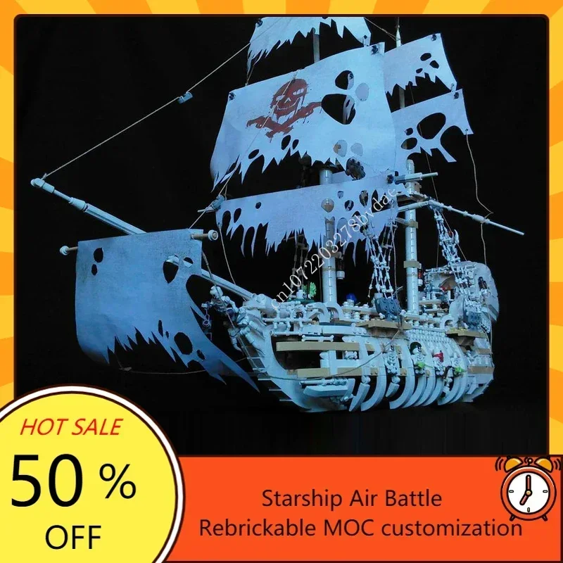 2419PCS MOC Skull's Eye Skeleton Sailboat Pirate Ship Building Blocks Set Terrible Boat Bricks Toys For Children Halloween Gifts