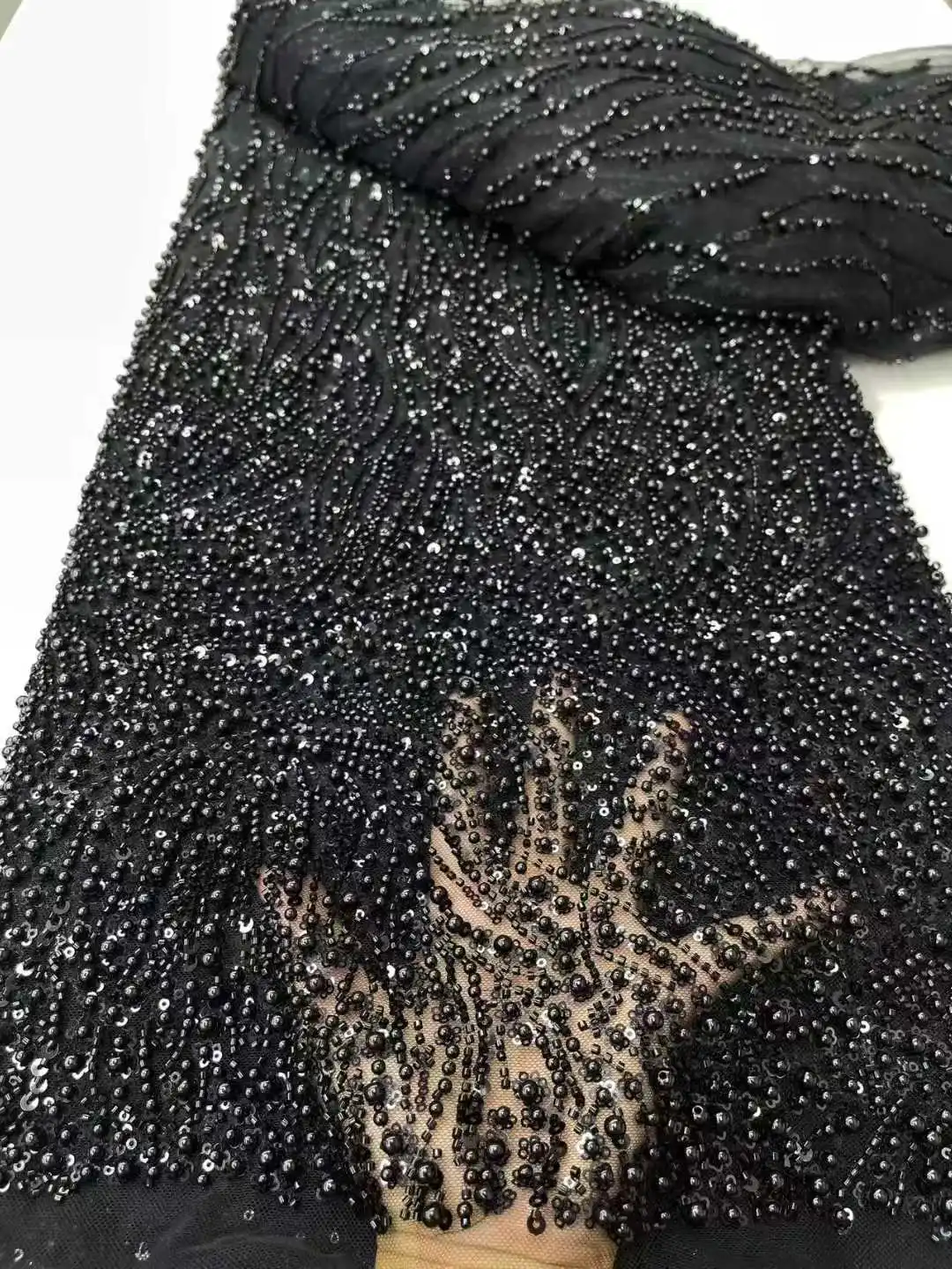 قماش دانتيل مطرز أفريقي 2025 قماش دانتيل شبكي عالي الجودة مطرز بالترتر الفرنسي لخياطة فستان السهرة للنساء