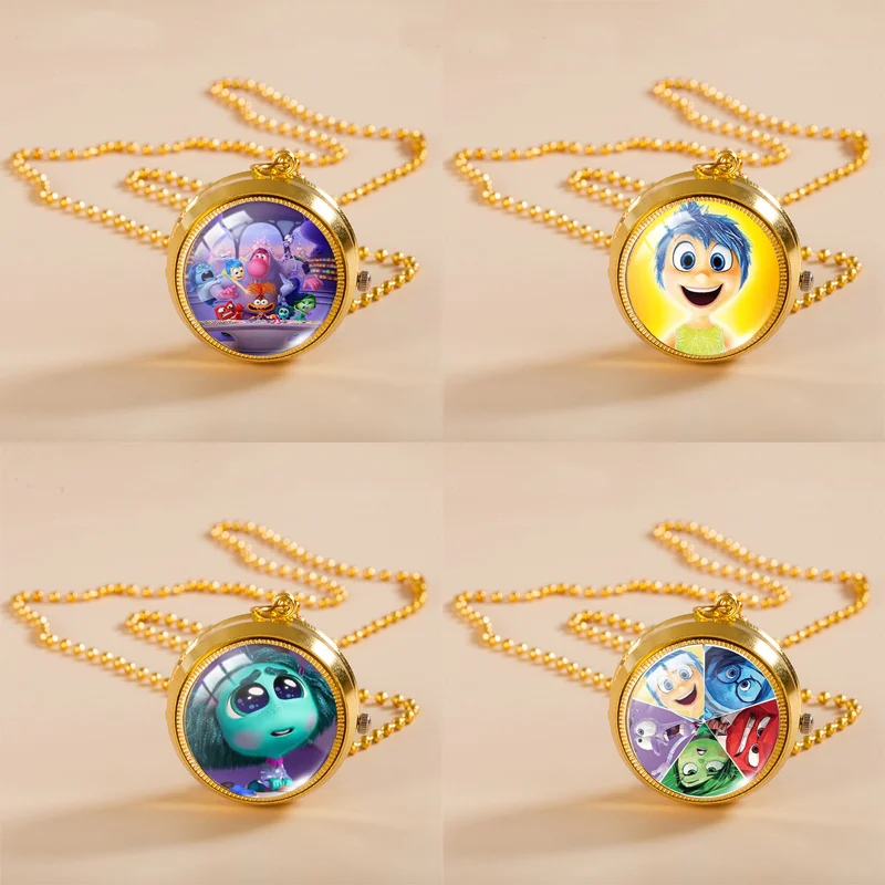 

Disney Inside Out 2 Rotating Pocket Watch Anime Student Watch Rotating Flip Necklace Gyro Watch Kids Gifts for Friends