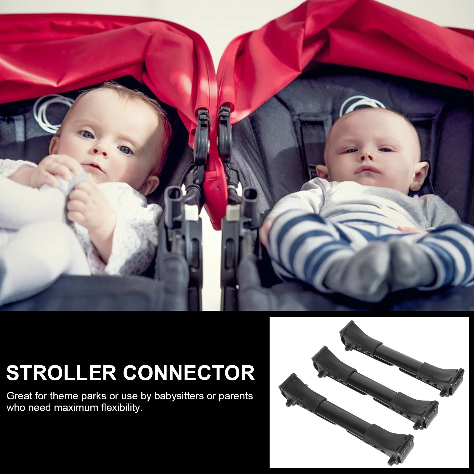 

3pcs Stroller Universal Stroller Connectors For Twins Double Pram Connectors Aluminum Tube Adjustable Length Travel Accessories
