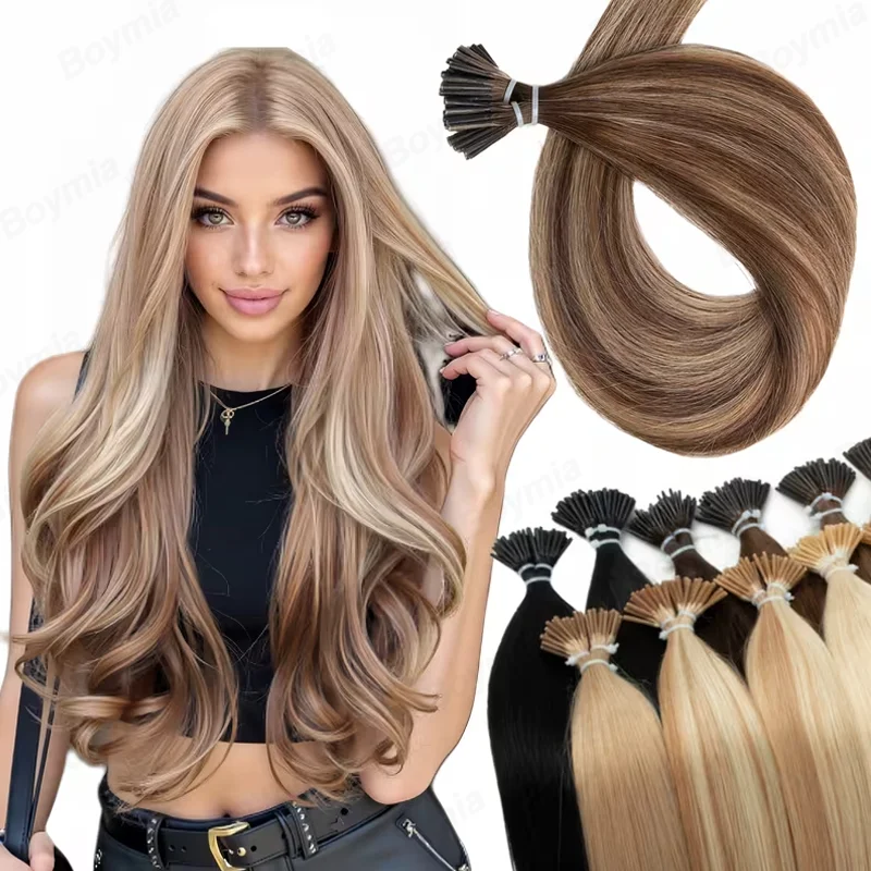50Strands I Tip Straight Human Hair Extension Keratin Hair Hot Pre-bonded Micro Beads Hair For Women 1g/strands 16-22inch 50G