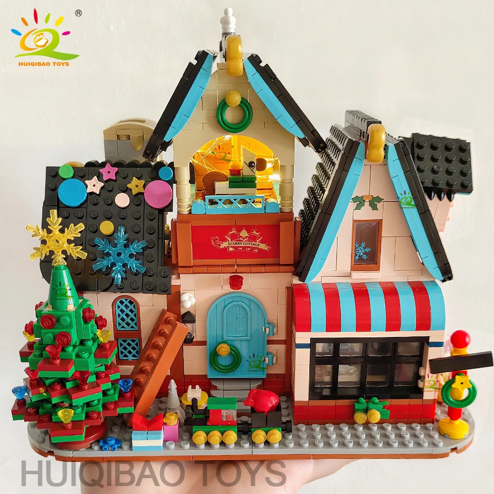 HUIQIBAO 1377 Pz Città Casa Di Natale MOC Modello Building Blocks FAI DA TE Babbo Natale Decorativo Costruzione di Mattoni Giocattoli Regalo Per Adulti