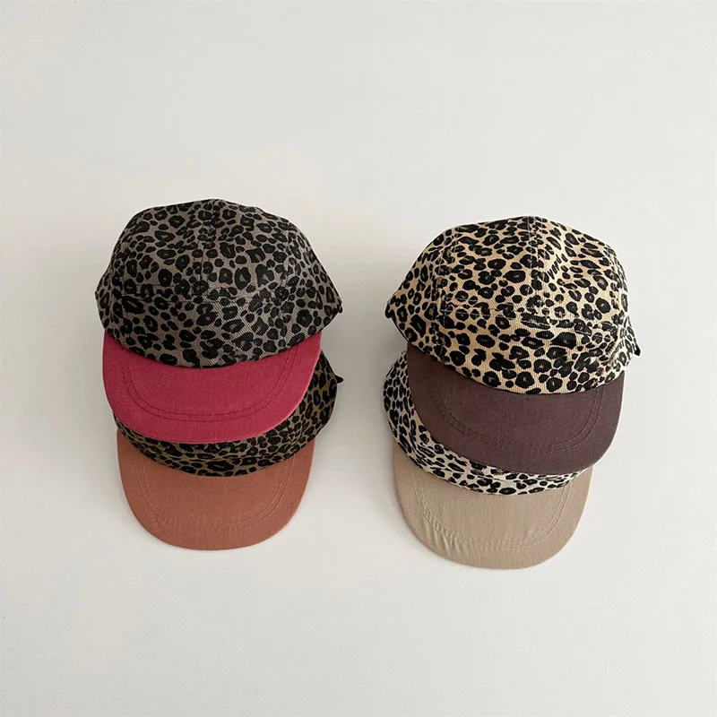 New Spring Kids Flat Cap 2-6T Cute Leopard Print Girls Peaked Cap Adjustable Boys Flat Brim Baseball Cap