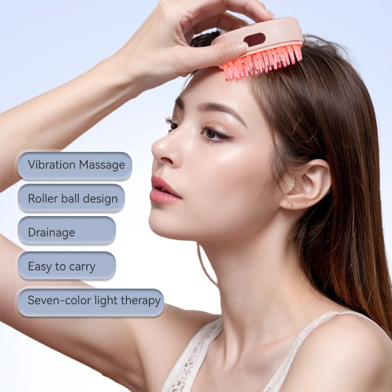 New 7 Colors Red Light Therapy Hair Brush Comb Vibration Massage Hair Growth Scalp Massager With Oil Applicator Head Massager
