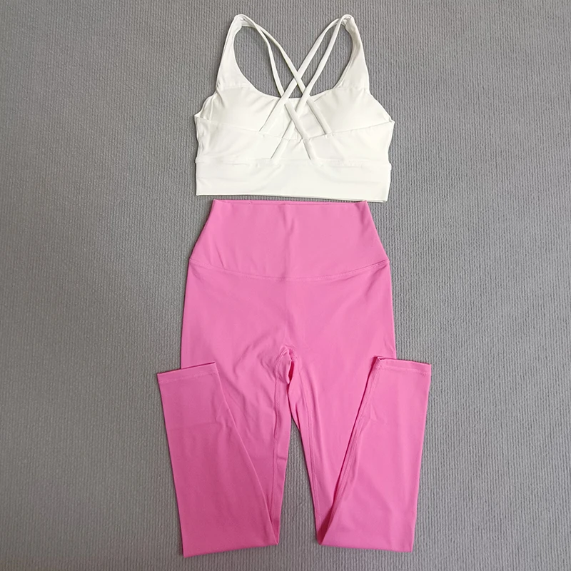 

Yoga Pants Woman 2 Piece Set Pants With White Bras Match In Various Colors Soft Fabric Tight Fitting Leggings Gym Sport Pant