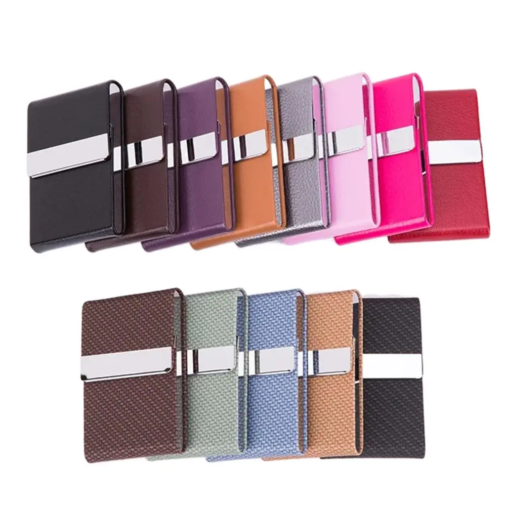 

PU Leather Business Card Case Stainless Steel Slim Pocket Name Card Holder Fashion Buckle Multicolor ID Case Card Box Women Men