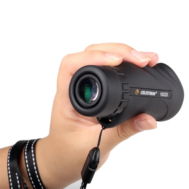 Telescópio Monocular Natural CELESTRON, 10x25, BAK-4 Prismas, Mão Única, Portátil ao Ar Livre, Alta Velocidade