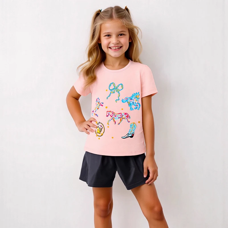 Little Maven Kinderkleidung 2026 Sommer Neue Kinderkleidung Baby Mädchen Tops T-Shirts Applikationen Cartoon Einhörner T-Shirts