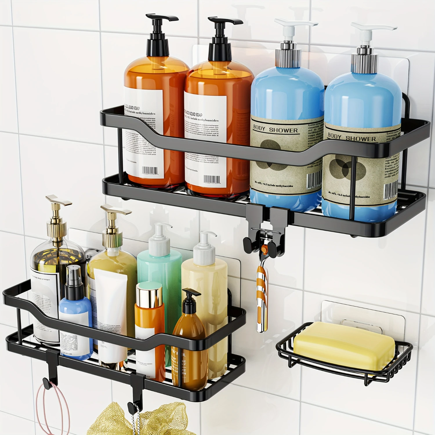 3pcs Wall Mounted Bathroom  Rack, Bathroom Hanging Shelf, Soap Holder For Shower Wall, Bathroom Caddy Organizer, Shower Caddy Ba