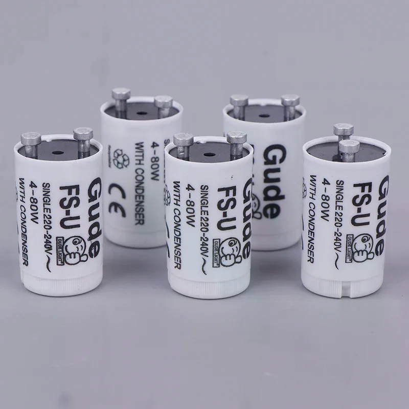 5pcs/set Single 220V-250V 4-80W Fluorescent Lamp Starter FS-U S2 TL Starter Tube Fuse Starters CE Rohs