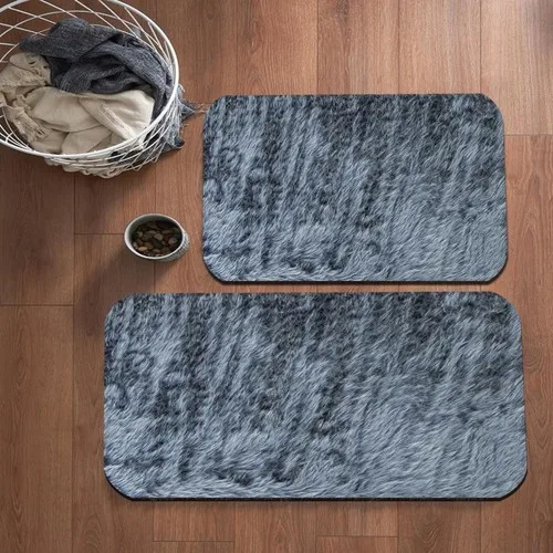 Else Carpet Else Navy Blue Decorative Acrylic Faux Lamb Fur 2'li Bathroom Toilet Seat Mat Pad Post Plush Carpet