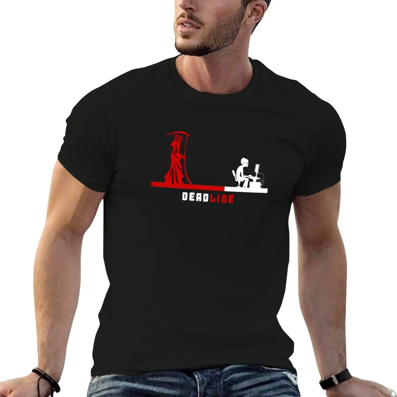 Grim Reaper and Programmer Deadline T-Shirt Casual Basic Short Sleeve T-Shirt