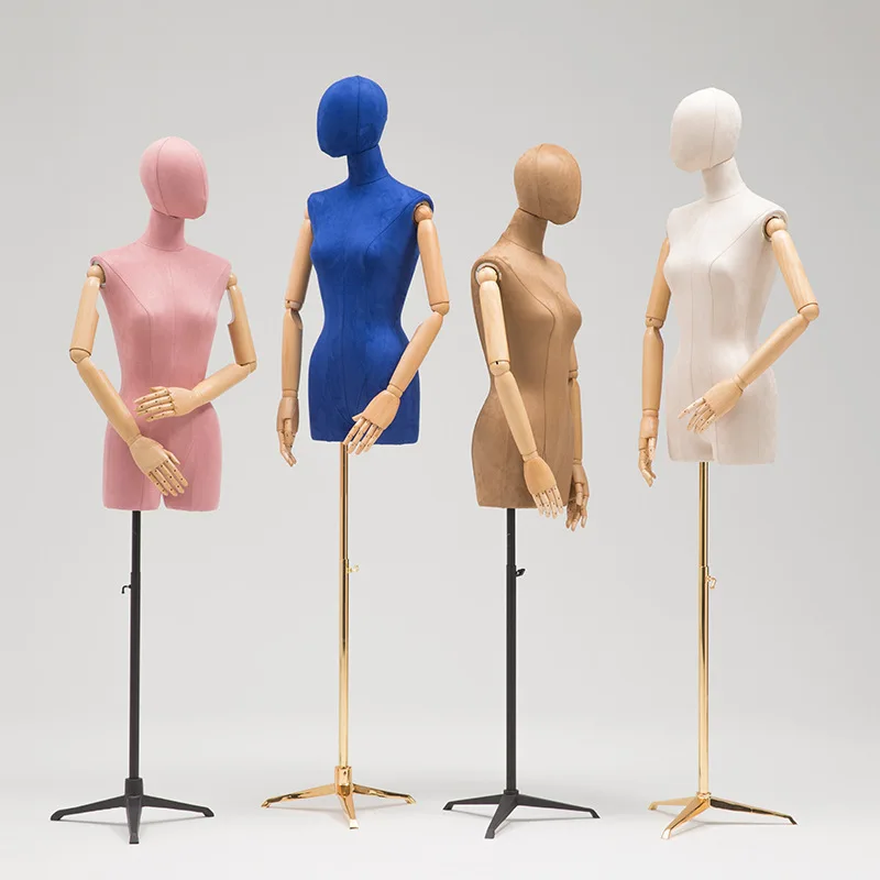 Manny Colors Available Suede Velvet Cover Female Half Mannequin Body Metal Base for Wedding Display Women Adjustable Rack