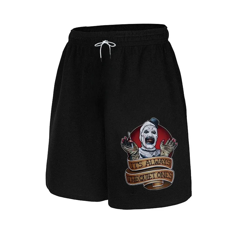 Men's Casual Shorts with Scary Clown Print and White Mask, Breathable and Comfortable for Sports and Leisure