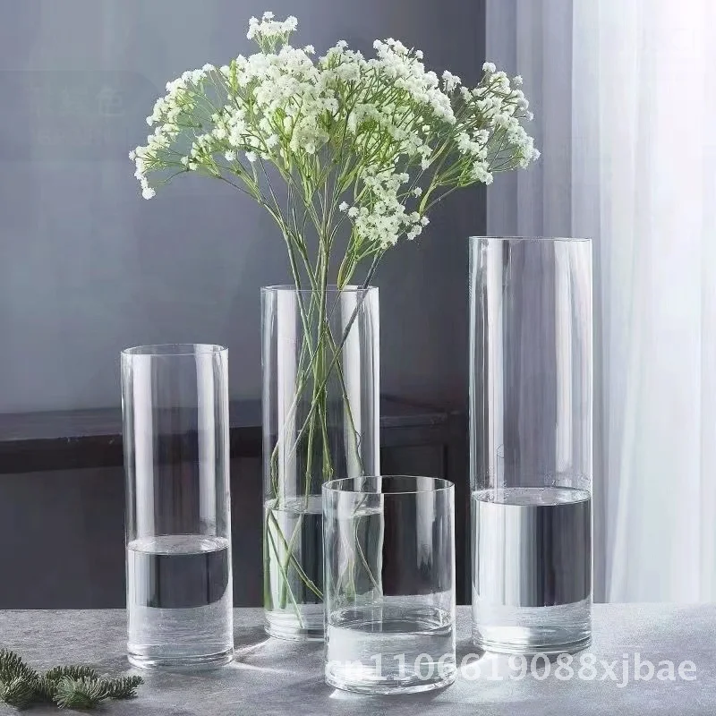

High Borosilicate Glass Hydroponic Plant Bottle Transparent Vase Straight round Flower Insert Sealed Jar Tea Container