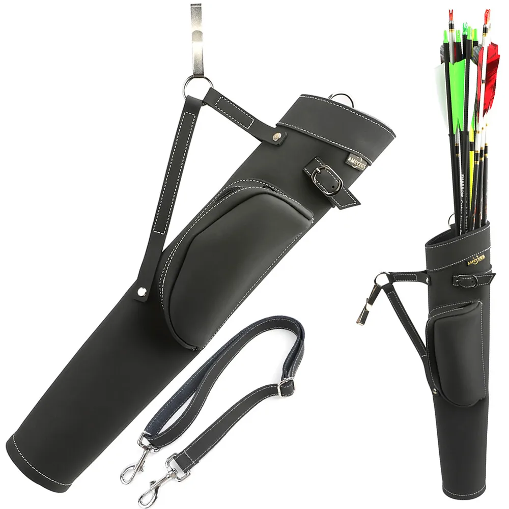 

Archery Arrow Quiver with Pocket Shoulder Waist Leather Arrow Bag for Recurve Bow Compound Bow Hunting Shooting Arrow Holder