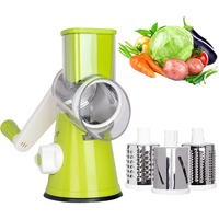 Rotary Cheese Grater Vegetable Cutter & Slicer Manual Kitchen Chopper Machine with 3 Sharp Drums Multifunctional Potato Shredder