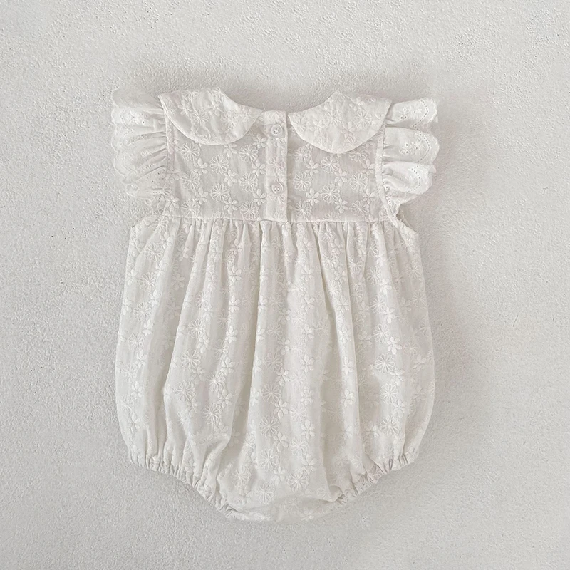 2026 Neuer Sommer 0-24M Baby Mädchen Kurzarm Baumwolle Weißer Strampler 2-6 Jahre Kinder Prinzessin Süßes Stickerei-Kleid Schwesterkleid – Detail 4