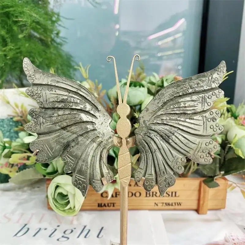 

Natural Pyrite Butterfly Wings Crystal Carving Crafts Healing Energy Stone Home Decoration Fengshui Birthday Gift 1pair
