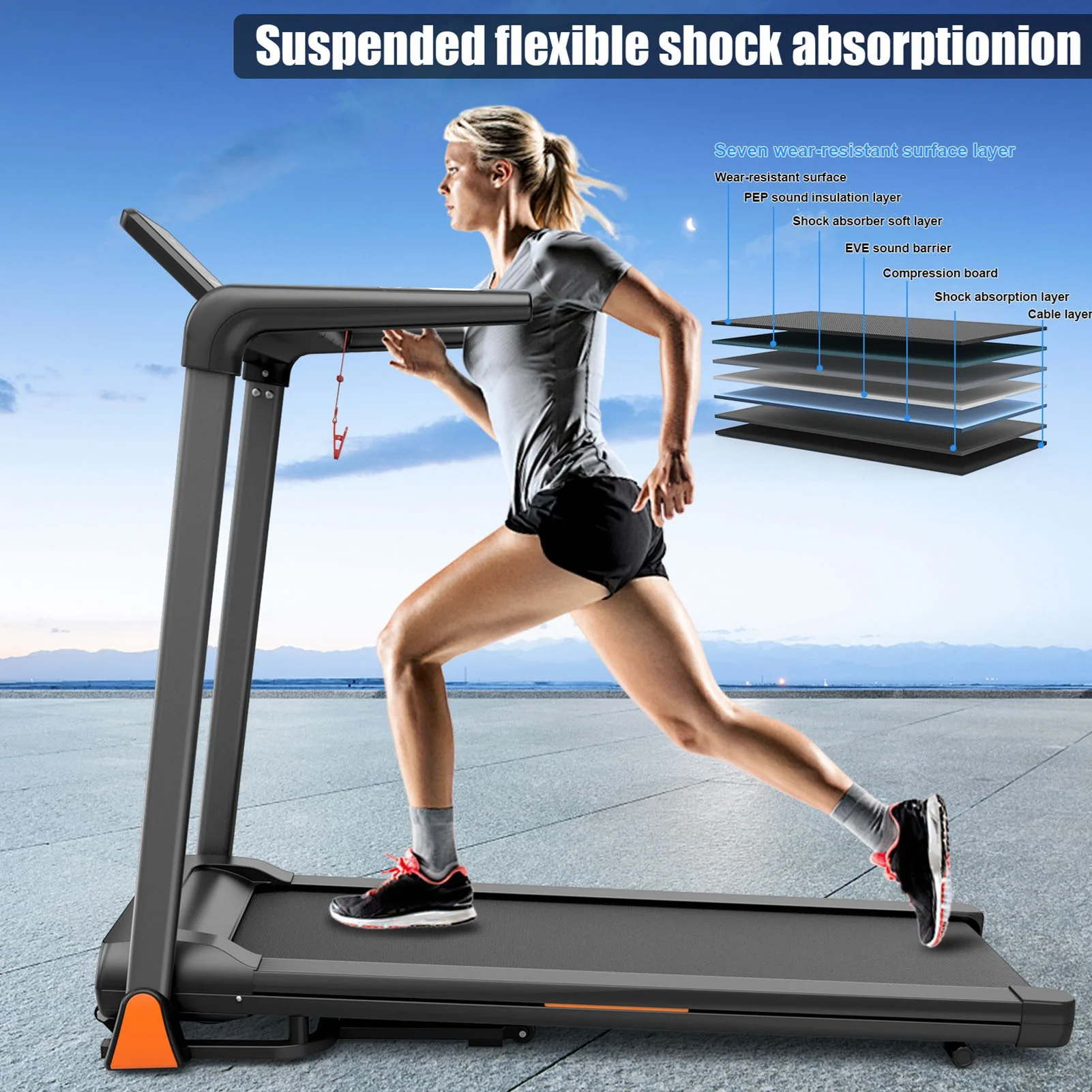 مشاية قابلة للطي 3.5 حصان 0.5-8.5MPH 330LBS سعة شاشة LED وسادة مشي قابلة للطي لآلة الجري المنزلية #3