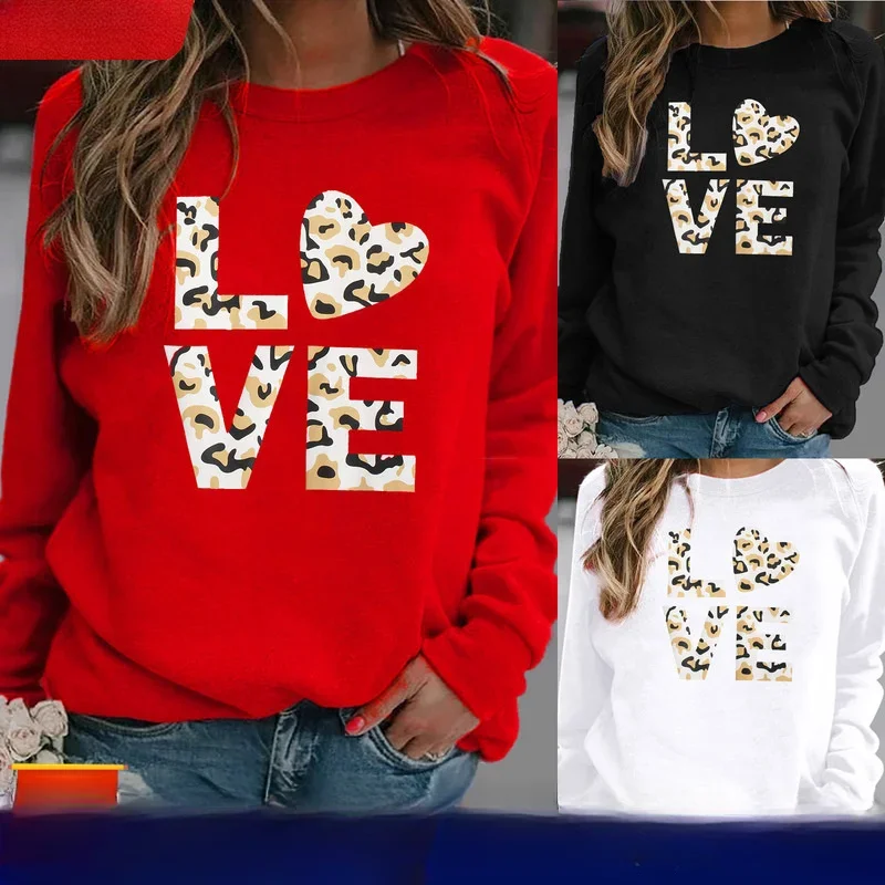 

Love Pattern Print Long Sleeve Crewneck Hoodie Woman Sweatshirt Sweatshirts Aesthetic Streetwear Women