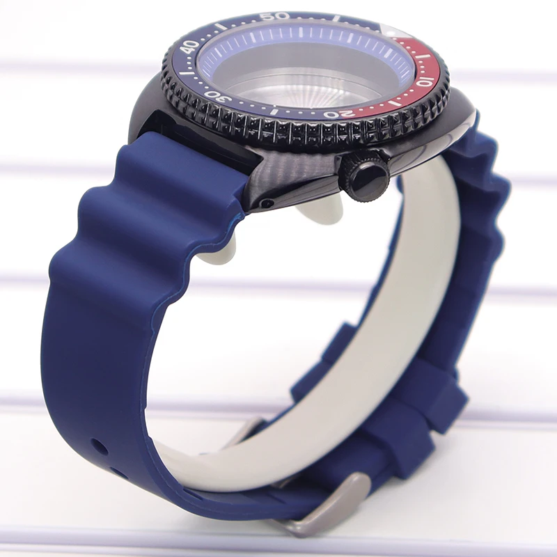 تعديل علبة 45 مللي متر لطراز أذن البحر 316L حافظة سوداء من الفولاذ المقاوم للصدأ بحزام مطاطي لحركة NH36/34/38