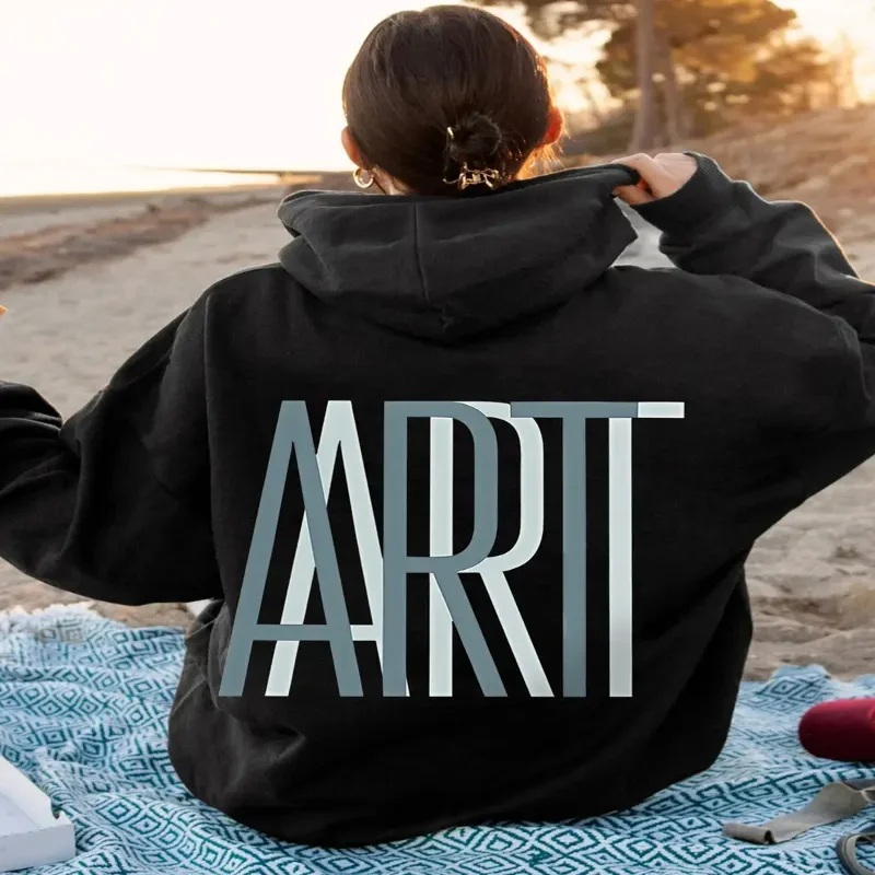 Womens Casual Hooded Sweatshirt Artistic Letter Print Pullover Adjustable Drawstring Hood Fall Winter Season Comfort Casual Wear