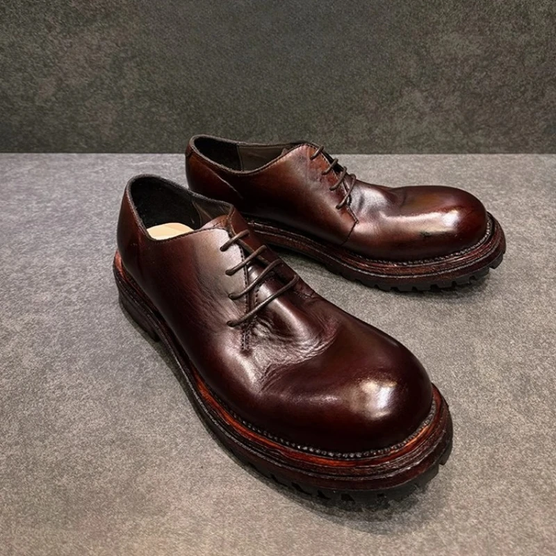 

Усовершенствованные деловые повседневные туфли дерби из натуральной кожи, мужская рабочая обувь ручной работы, уличная походная обувь в британском стиле ретро с большим носком