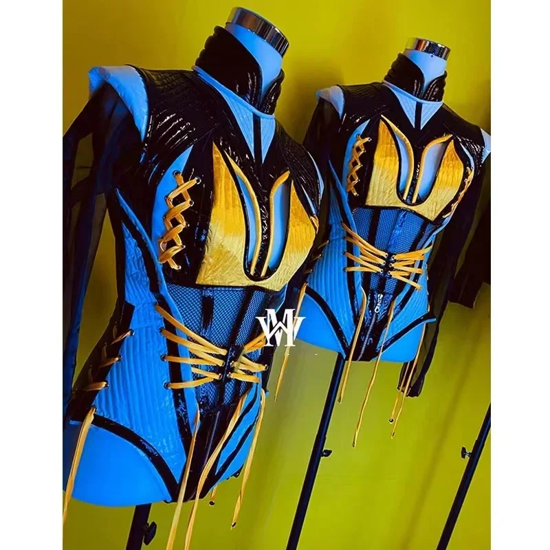 Club Bar Gogo Dance Jumpsuit Sexy Singer Dancer Stage Costume Splicing Design Hollow Out Bodysuit Pole Dance Clothes