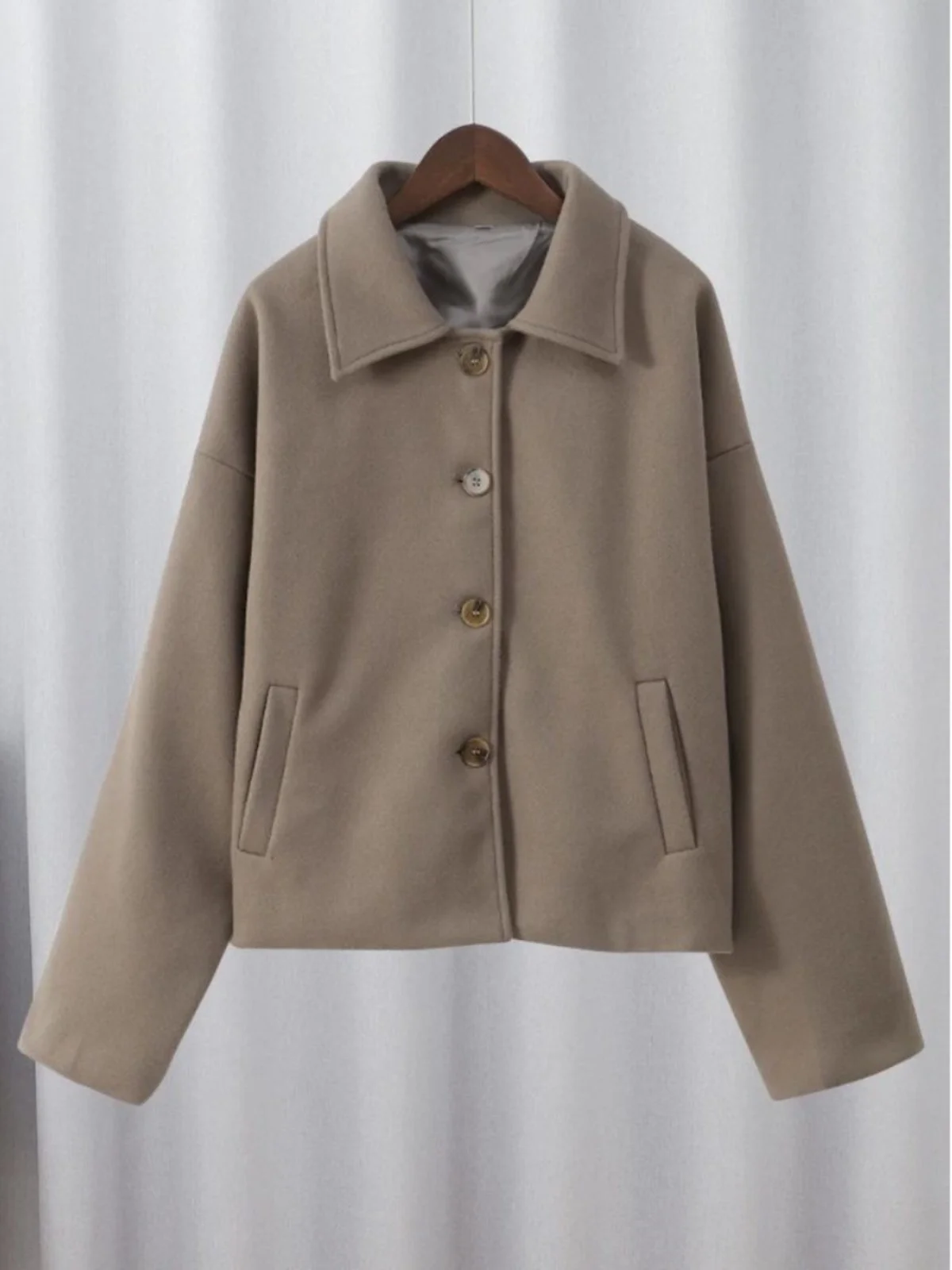 Damski długi płaszcz z kołnierzem, zapinany na guziki, luźny krój, jednoczęściowy, jesień 2024, kolorowy płaszcz wierzchni.