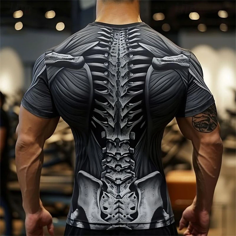 Men\'s T-Shirt Novelty Muscles Print Casual Short Sleeve Quick Drying Sportswear Tops Oversized Clothes Summer Sports T-Shirts