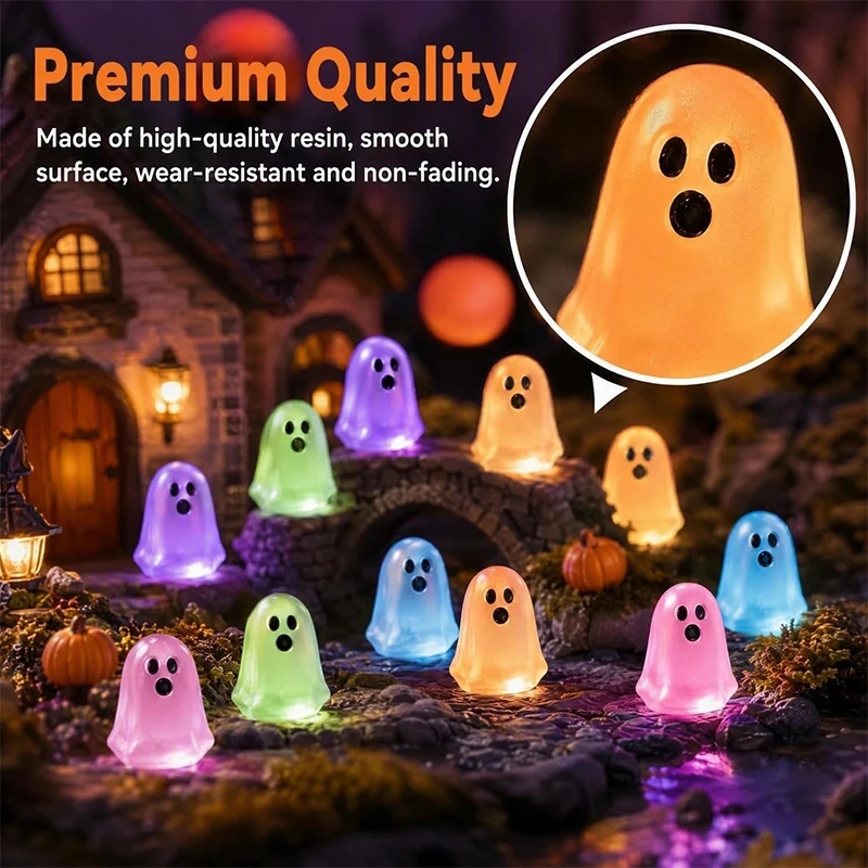 100/120 Pcs Glow-in-the-dark Ghost Figurine Colorful Luminous Resin Halloween Miniatures Mini Ghosts For Halloween Decoration