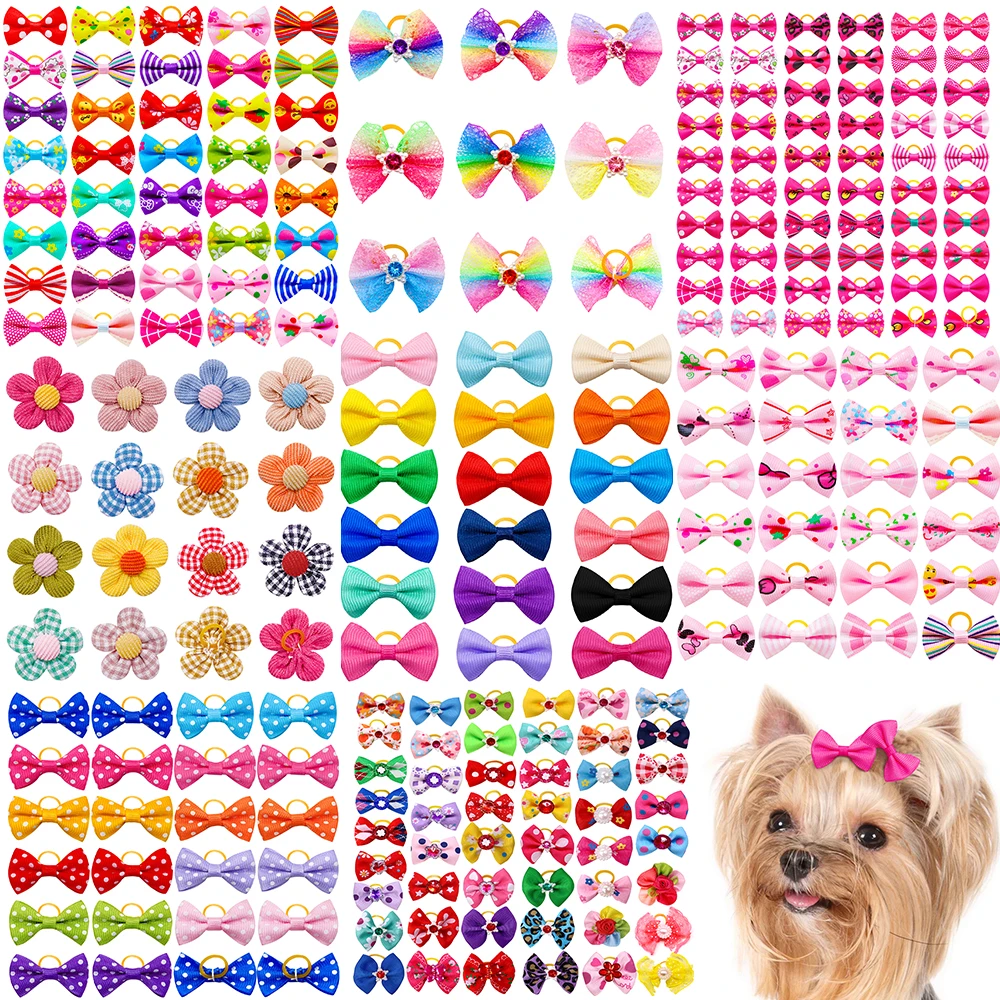 10/20pcs Colorful Small Dog Bows Puppy Hair Bows Decorate Small Dog Hair Rubber Bands Pet Headflower Supplier Dog Accessories