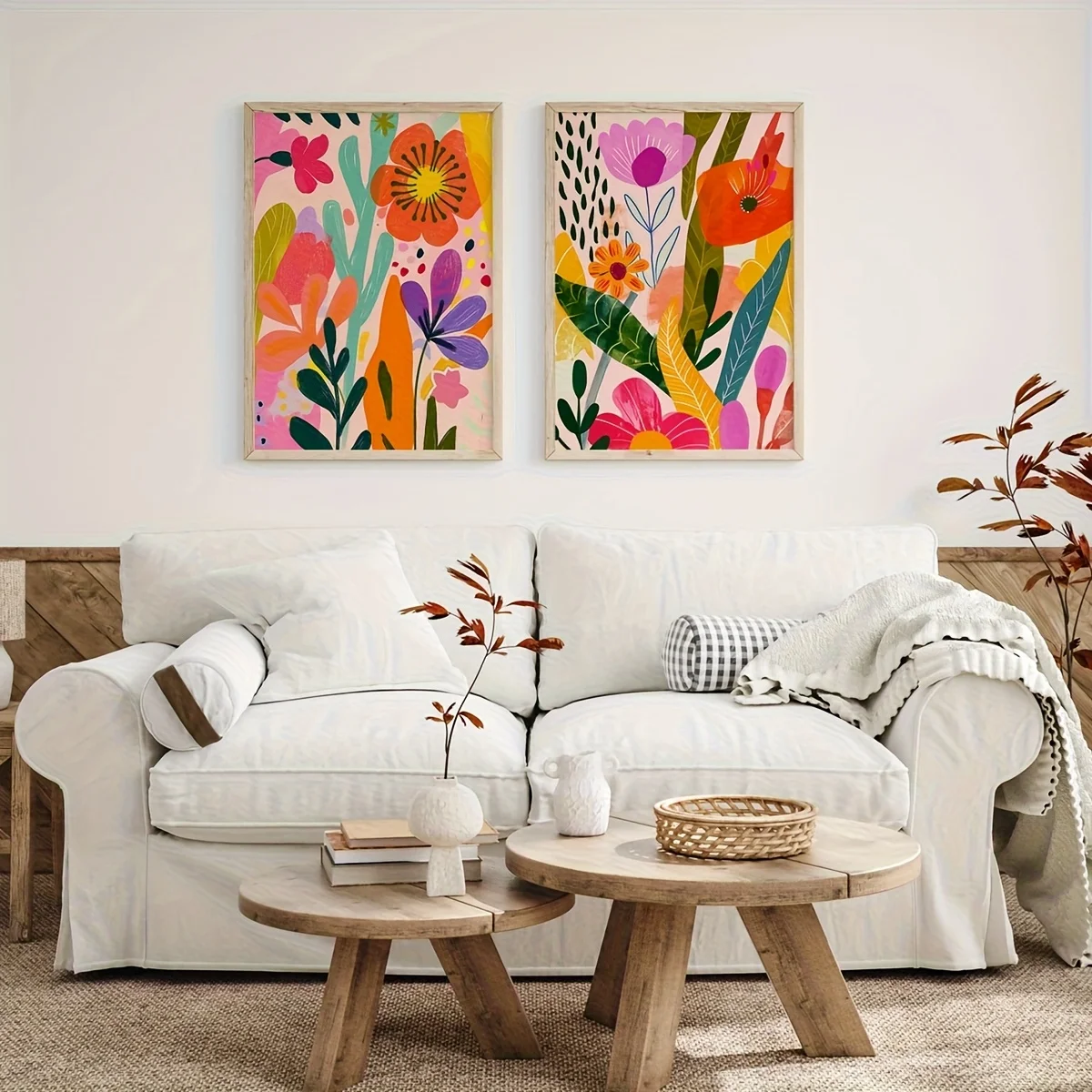 2pcs/set Bohemian Spring & Summer Flower Canvas Printing Vertical Abstract Plant Flower Wall Art Poster for Modern Home Decor