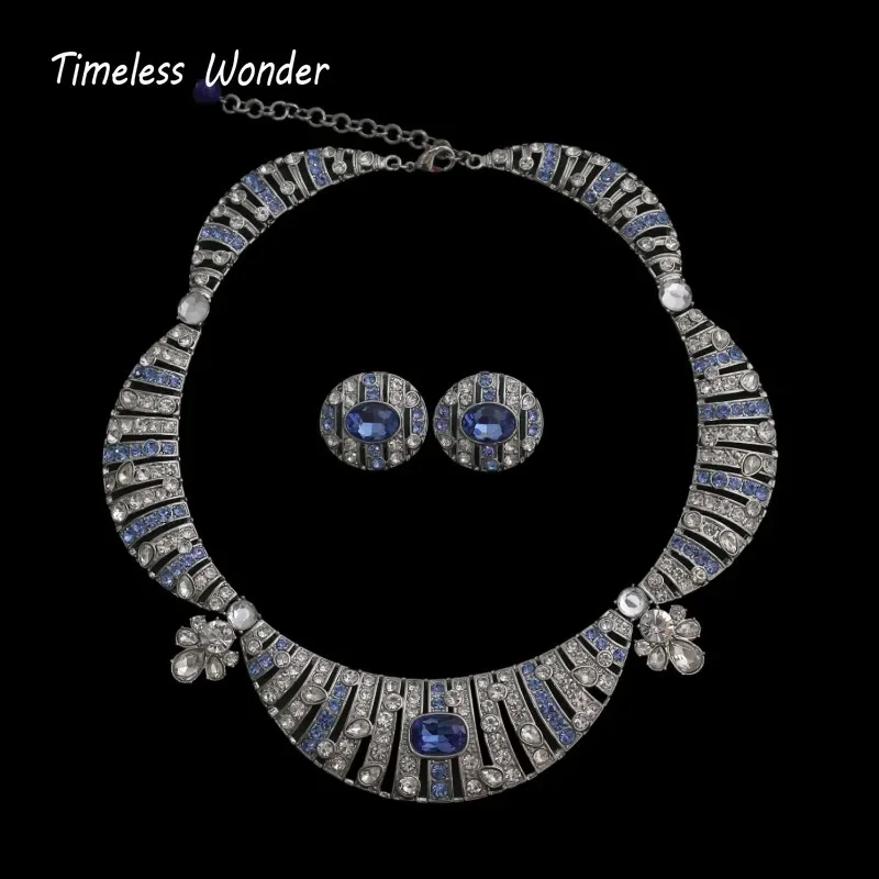 

Timeless Wonder Fancy Crystal Zircon Geo Pave Necklace for Women Designer Jewelry Goth Runway Trendy Art Deco Vintage Set 4526