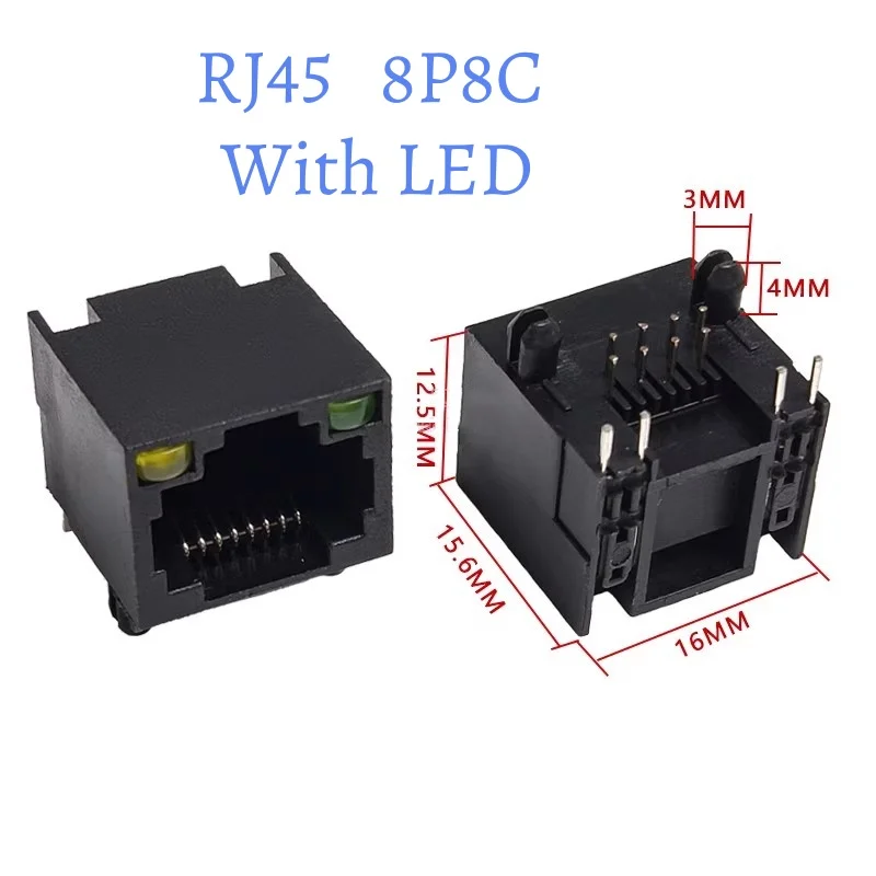 20pcs RJ45 Telephone Jack Network Interface Internet Connector 8pin 8P8C Female Socket 18.3MM 21mm LED  New accessories
