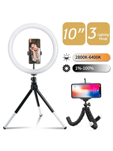 12 inch LED Ring light Photography Lighting Phone Ringlight With Tripod Stand USB Round Fill Lamp for Youtube TikTok Video Live