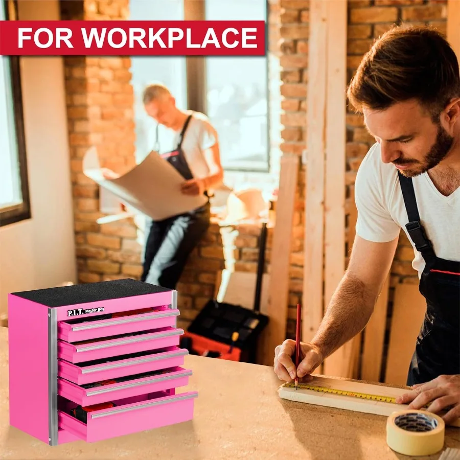 صندوق أدوات فولاذي محمول بخمسة أدراج مع بطانة بتصميم وردي صغير لتخزين الأدوات المدمجة مثالي للمنزل DIY Proj