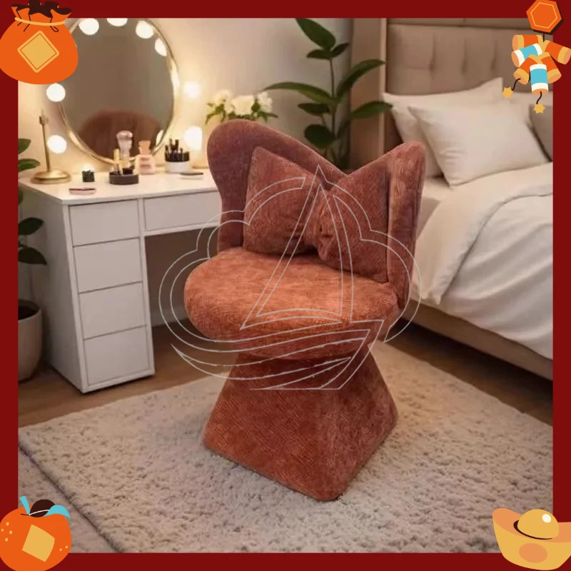 Cream Style Bow Back Makeup Chair Rotatable Vanity Stool for Dresser