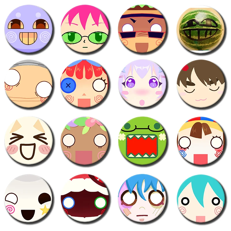 58mm Popular Creative Funny Anime Expression Badge on Backpack Hat Accessories Cartoon Full Face Pins Round Brooch Jewelry Gifts