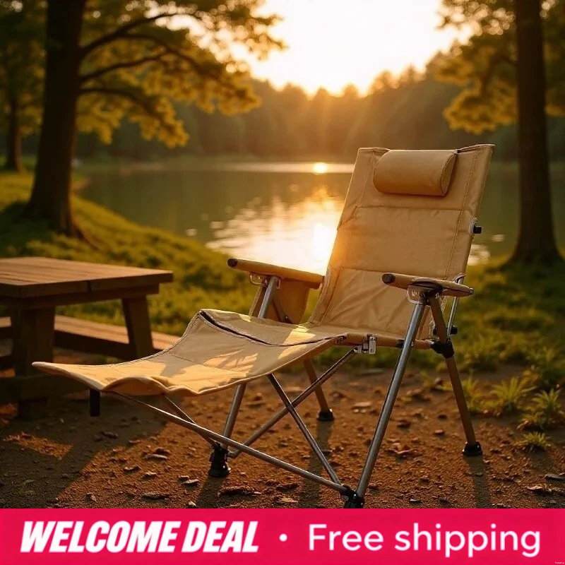 Portable Folding Camping Chair Outdoor Beach Reclining Chair Adjustable Backrest Lounge Chair for Fishing Hiking Picnic