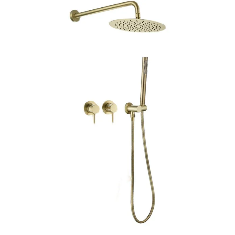 

Brushed Gold Matte 8", 10",12"stainless steel Rian Shower Head brass wall mounted Shower Arm Mixer Handheld Spray Set