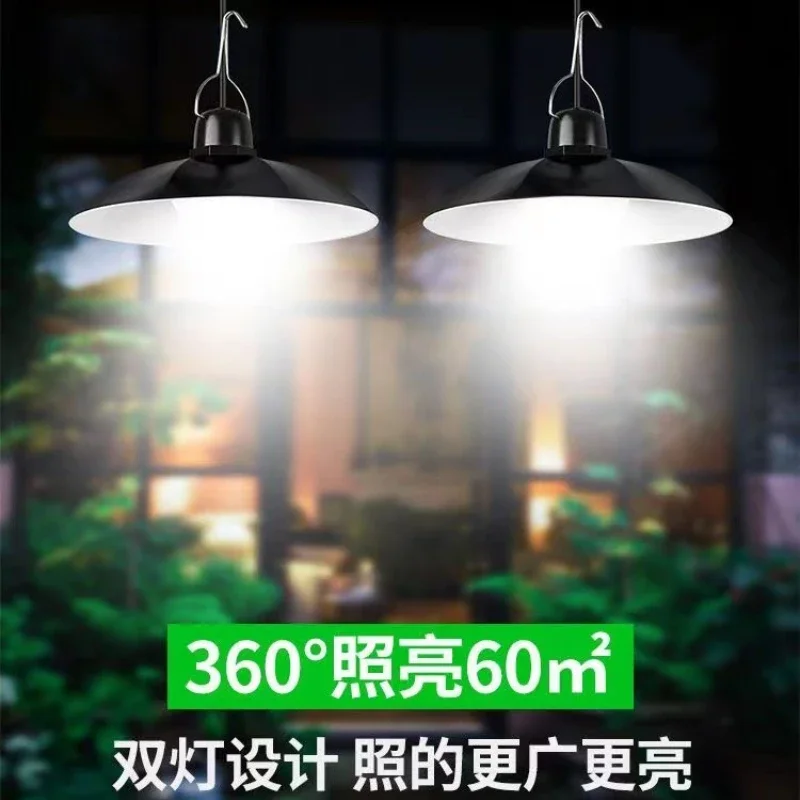 Double Heads Solar Pendant Light Outdoor Indoor Waterproof 60 LED Solar Lamp With Pull Switch Lighting For Garden Flood Light