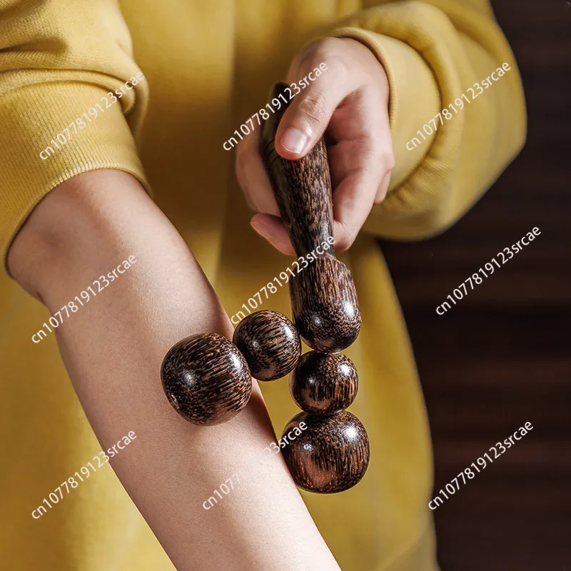 Handheld Wooden Massage Hammer - with Rolling Balls for Acupressure & Tapping, Natural Thai Teak Design