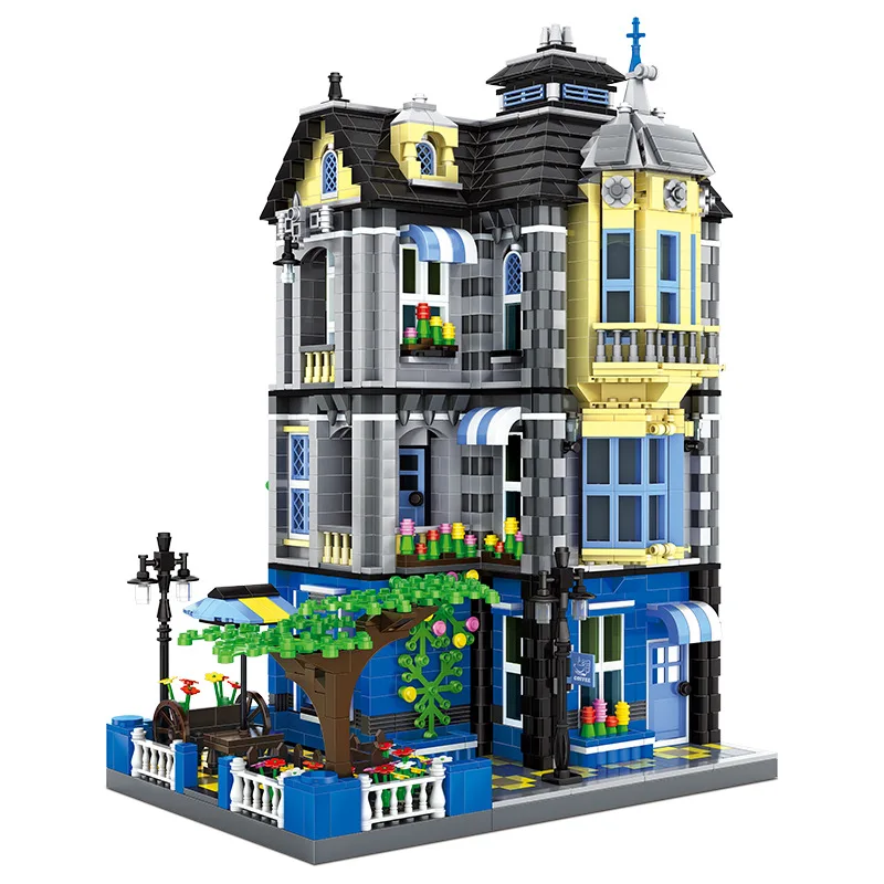 MOC Idea City Street View Garden Cafe Construction Building Blocks, Bricks Model, Montagem de brinquedos para crianças, Gift Set, 2324Pcs